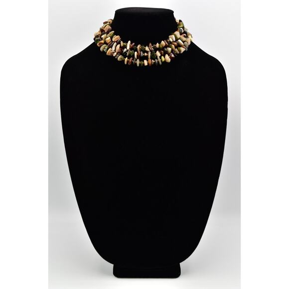 Japan Vintage Beaded Collar Necklace Multi-Strand Stone 1960s Signed BinBH - Picture 4 of 12